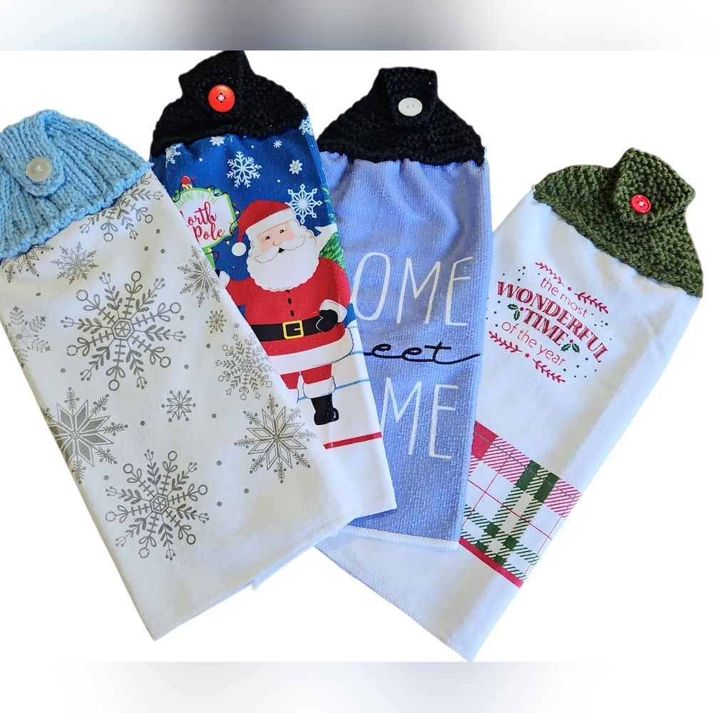 Homemade Festive Kitchen Towel Set with Santa and Holiday Designs Or Customise